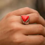 Premium Sterling Silver Triangle Red Coral Stone Men’s Ring