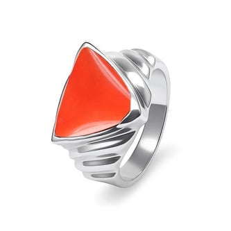Premium Sterling Silver Triangle Red Coral Stone Men’s Ring