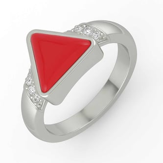 Premium Sterling Silver Triangle Red Coral Stone Men’s Ring