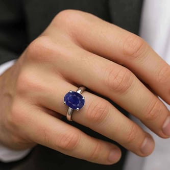 Pure 925 Sterling Silver Blue Sapphire Ring for Men