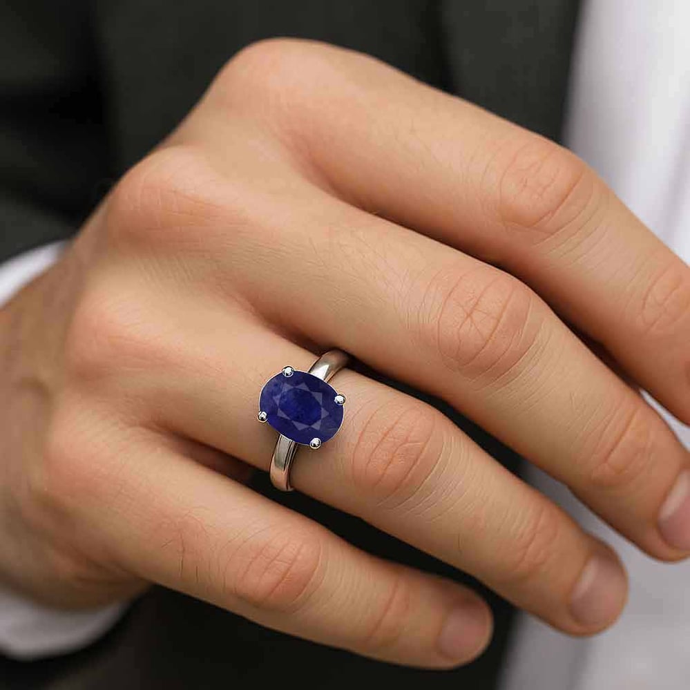 Pure 925 Sterling Silver Blue Sapphire Ring for Men