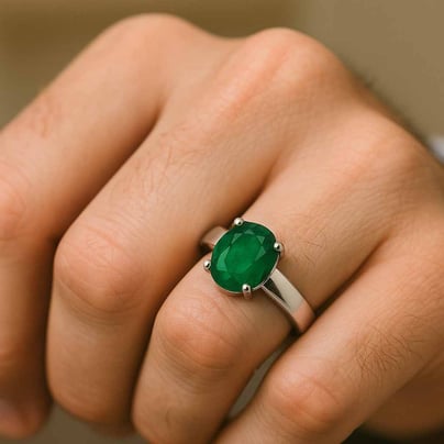 Pure 925 Sterling Silver Emerald Ring for Men