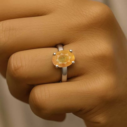 Pure 925 Sterling Silver Yellow Sapphire Ring for Men