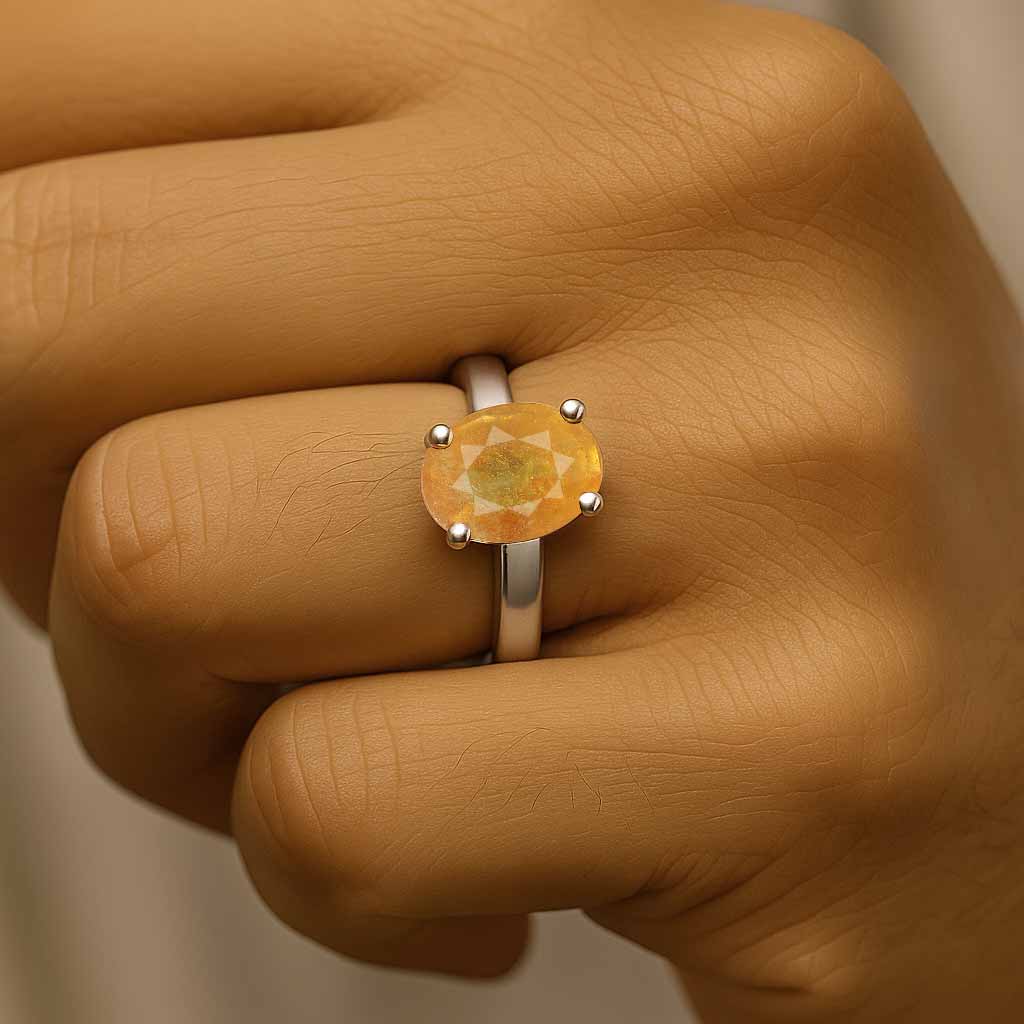 Pure 925 Sterling Silver Yellow Sapphire Ring for Men