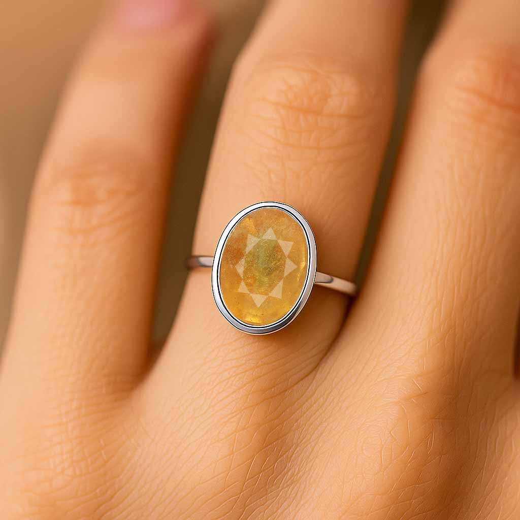 Pure 925 Sterling Silver Yellow Sapphire Women’s Ring