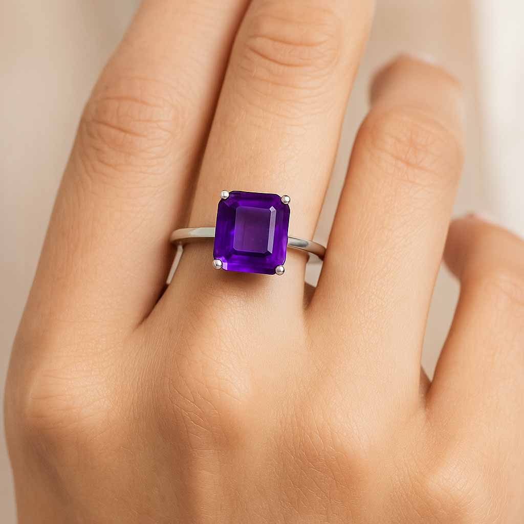 Royal Collection Sterling Silver Amethyst Ring for Women
