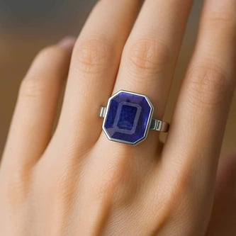 Royal Collection Sterling Silver Blue Sapphire Ring for Women