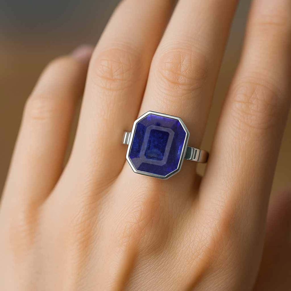 Royal Collection Sterling Silver Blue Sapphire Ring for Women
