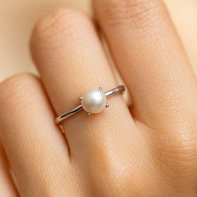 Royal Collection Sterling Silver Pearl (Moti) Ring for Women