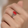 Royal Collection Sterling Silver Red Coral Ring for Women