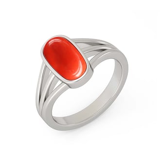 Royal Collection Sterling Silver Red Coral Ring for Women