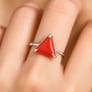 Royal Collection Sterling Silver Triangle Red Coral Ring for Women