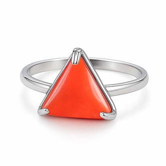 Royal Collection Sterling Silver Triangle Red Coral Ring for Women