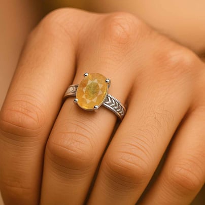 Royal Collection Sterling Silver Yellow Sapphire Gemstone Ring For Male