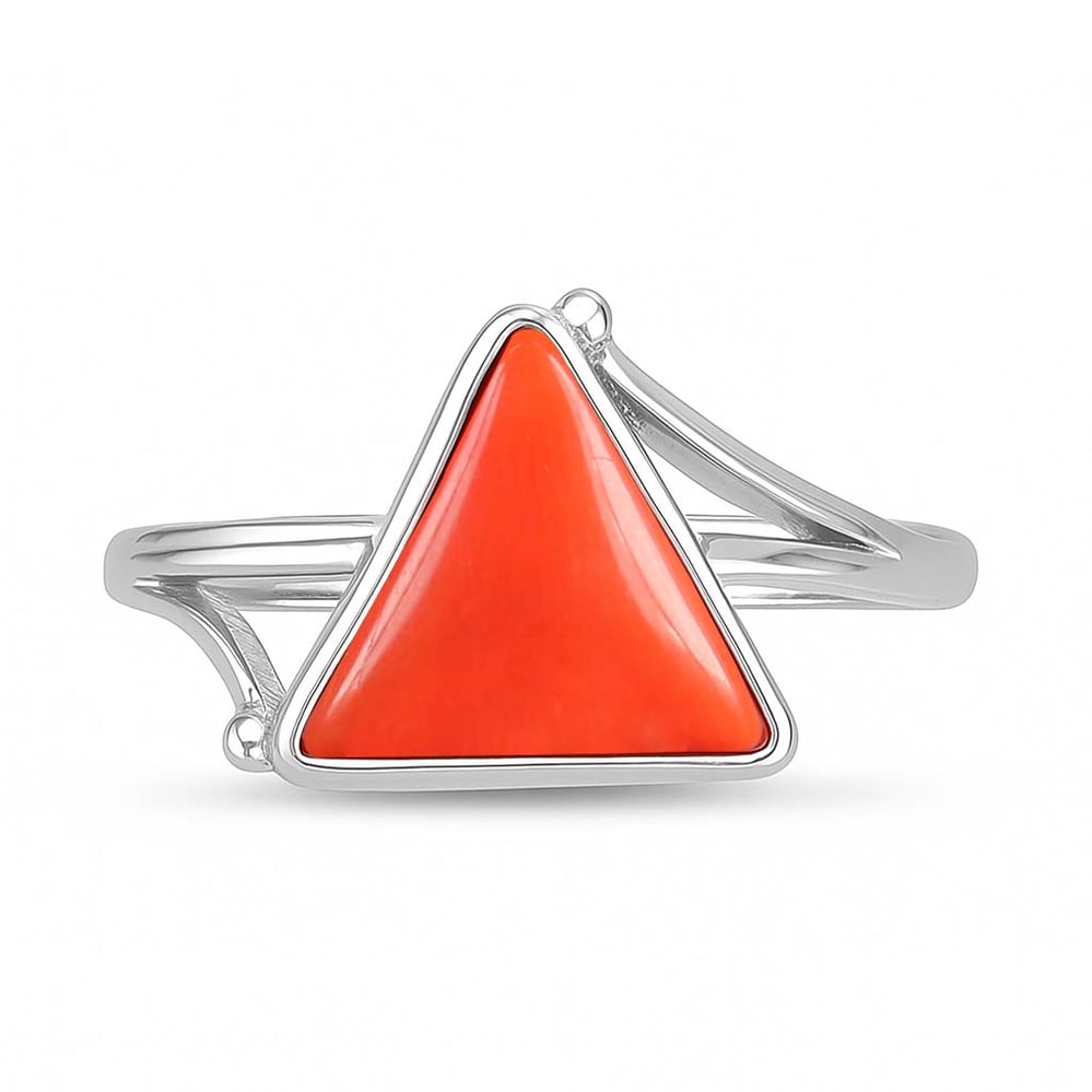 Royal Elite 925 Sterling Silver Triangle Moonga (Red Coral) Ladies’ Ring