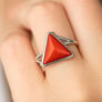 Royal Elite 925 Sterling Silver Triangle Moonga (Red Coral) Ladies’ Ring