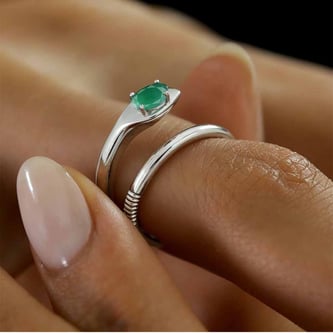 Serpent Silver Emerald Ring For Men And Women