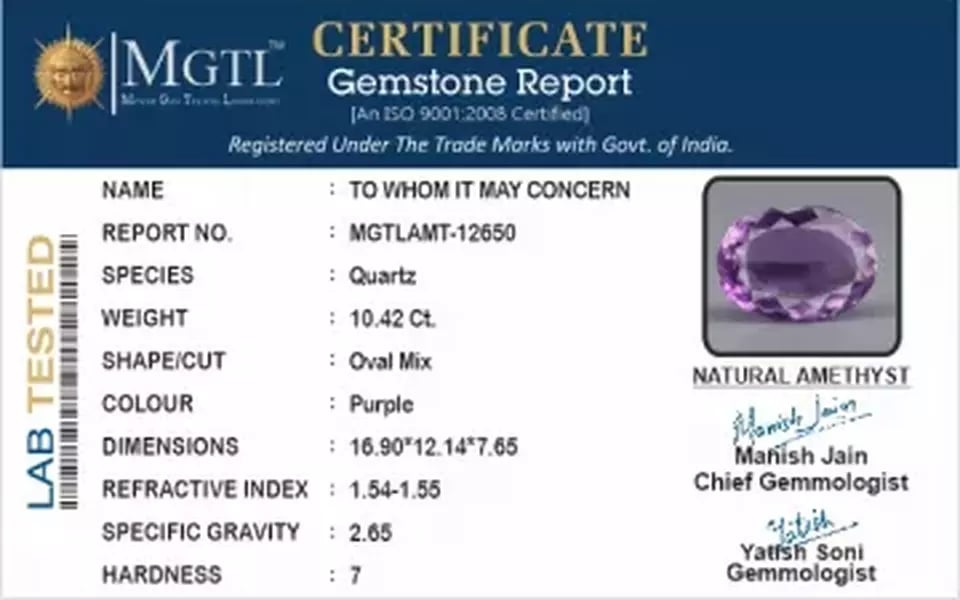 Siberian Amethyst - 10.42 Carat Rare Quality AMT-12650