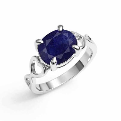 Silver Heart Bend Blue Sapphire Ring For Ladies