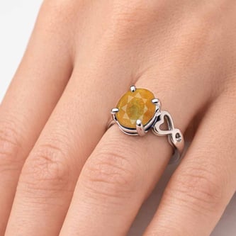 Silver Heart Bend Yellow Sapphire Ring For Ladies