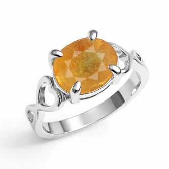 Silver Heart Bend Yellow Sapphire Ring For Ladies