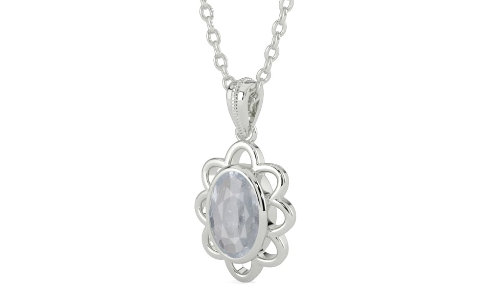 Sterling Silver Ceylon White Sapphire Pendant Fine Quality (P3)