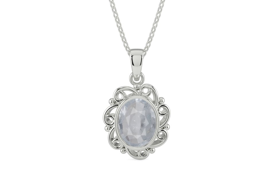 Sterling Silver Ceylon White Sapphire Pendant Fine Quality (P5)