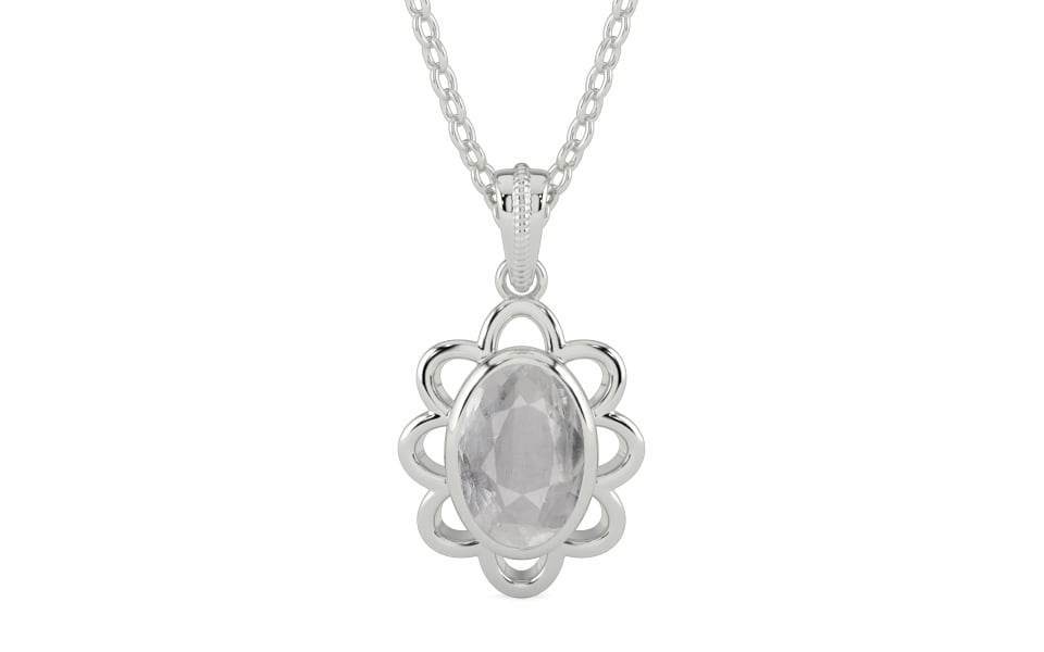 Sterling Silver Ceylon White Sapphire Pendant Prime Quality (P3)