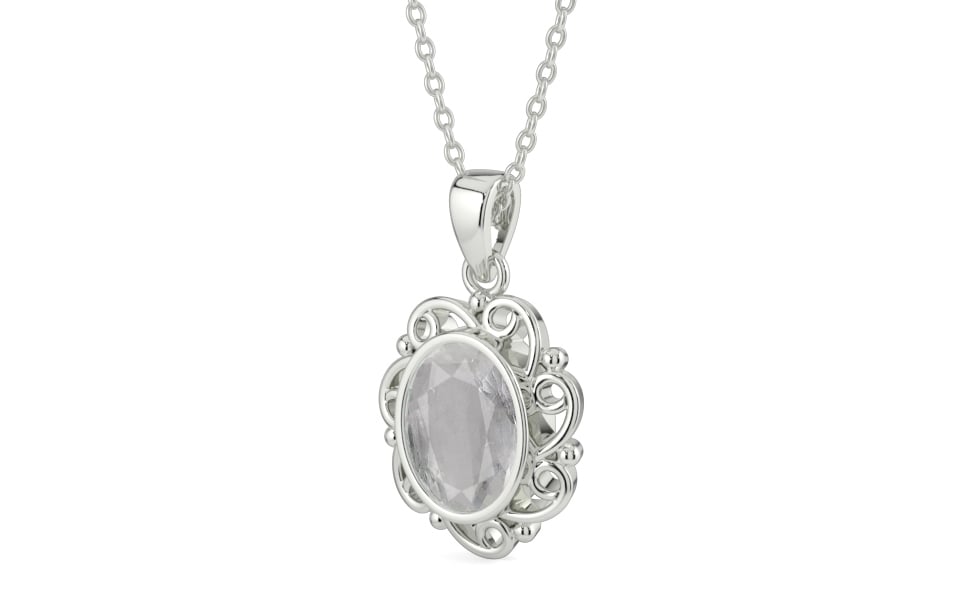 Sterling Silver Ceylon White Sapphire Pendant Prime Quality (P5)