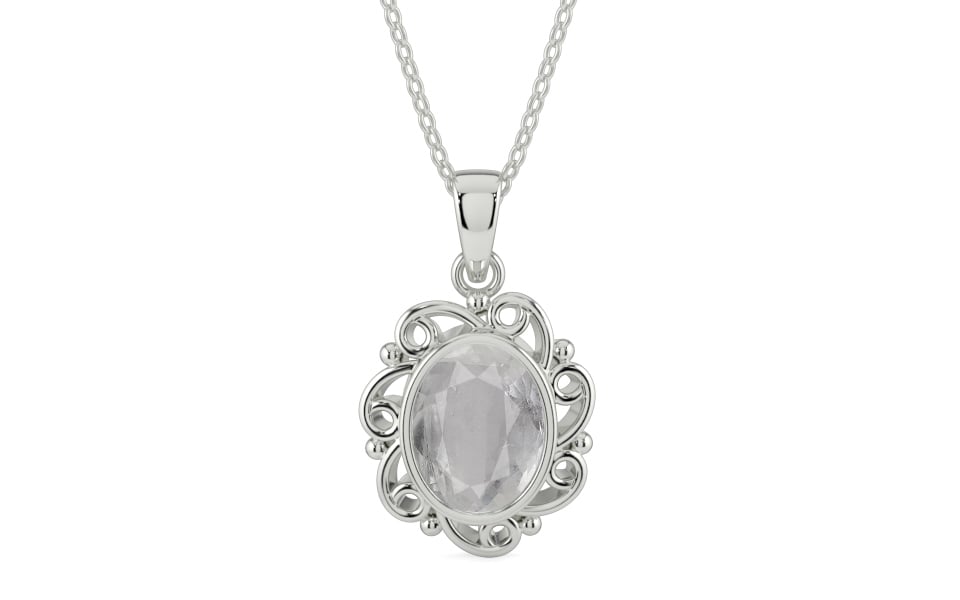 Sterling Silver Ceylon White Sapphire Pendant Prime Quality (P5)
