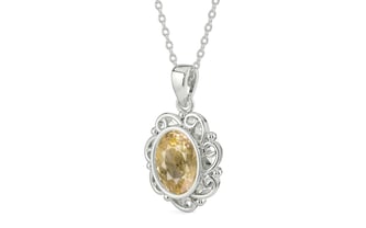 Sterling Silver Ceylon Yellow Sapphire Pendant Fine Quality (P5)