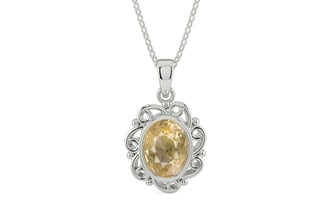 Sterling Silver Ceylon Yellow Sapphire Pendant Fine Quality (P5)