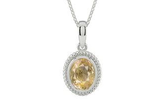 Sterling Silver Ceylon Yellow Sapphire Pendant Fine Quality (P7)