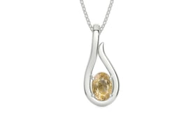 Sterling Silver Ceylon Yellow Sapphire Pendant Fine Quality (P9)