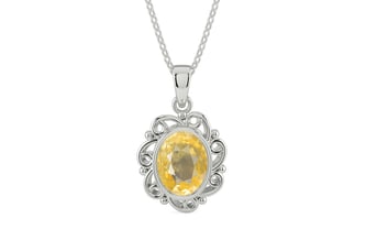 Sterling Silver Ceylon Yellow Sapphire Pendant Prime Quality (P5)