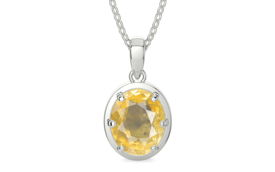Sterling Silver Ceylon Yellow Sapphire Pendant Prime Quality (P8)