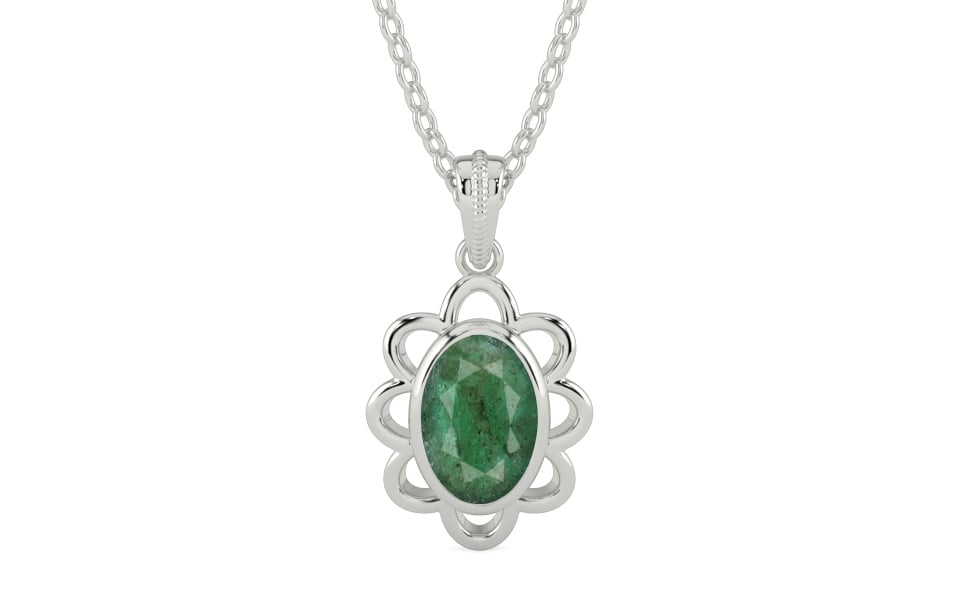 Sterling Silver Emerald Pendant Fine Quality (P3)
