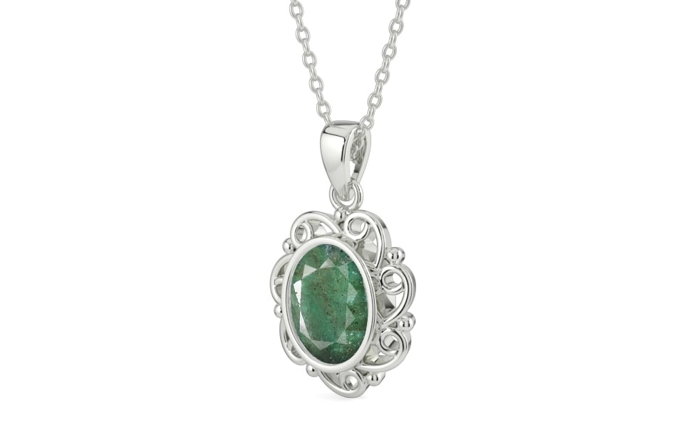 Sterling Silver Emerald Pendant Fine Quality (P5)