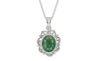 Sterling Silver Emerald Pendant Fine Quality (P5)