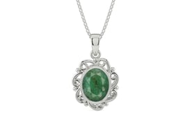 Sterling Silver Emerald Pendant Fine Quality (P5)