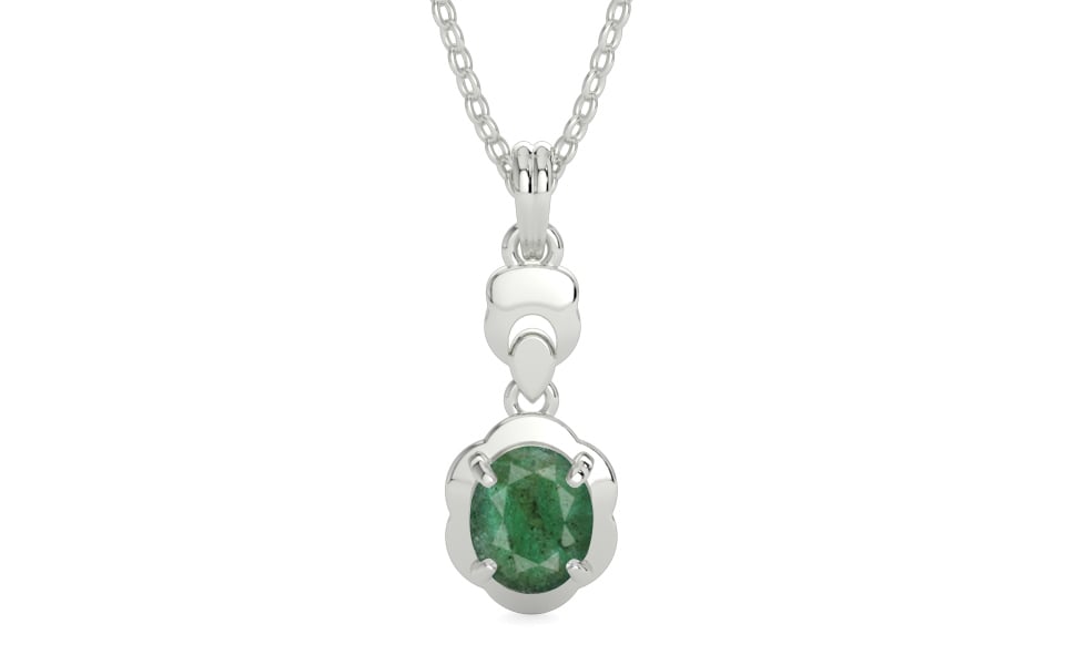 Sterling Silver Emerald Pendant Fine Quality (P6)