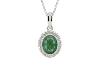 Sterling Silver Emerald Pendant Fine Quality (P7)
