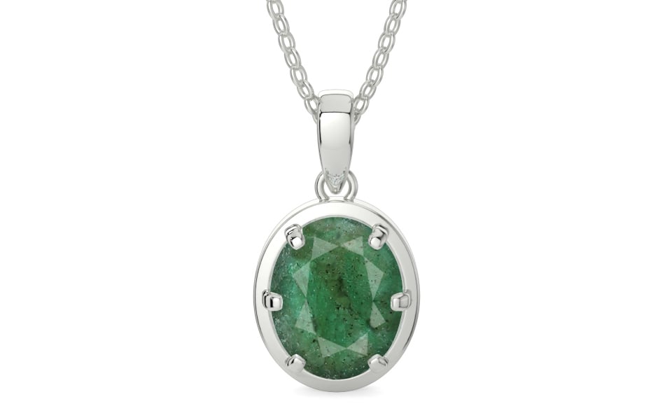 Sterling Silver Emerald Pendant Fine Quality (P8)