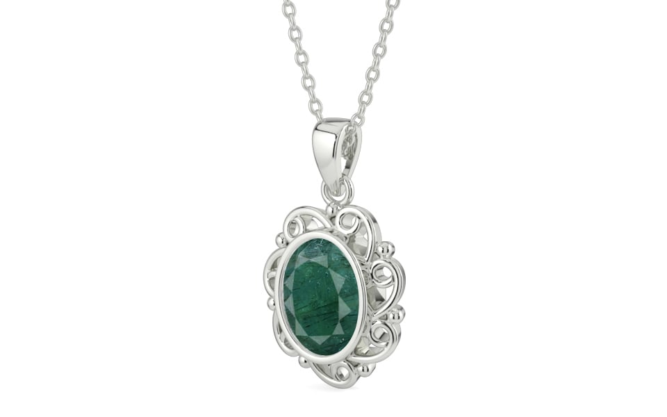 Sterling Silver Emerald Pendant Prime Quality (P5)