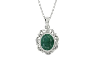 Sterling Silver Emerald Pendant Prime Quality (P5)