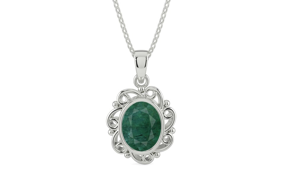 Sterling Silver Emerald Pendant Prime Quality (P5)