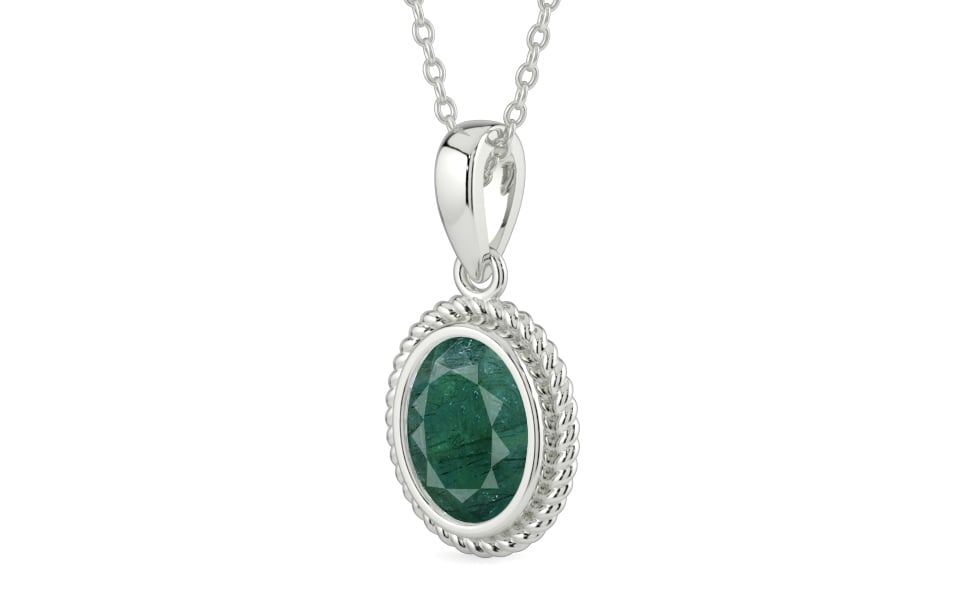 Sterling Silver Emerald Pendant Prime Quality (P7)