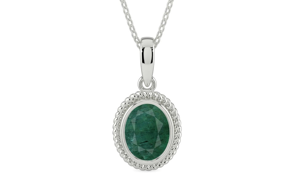 Sterling Silver Emerald Pendant Prime Quality (P7)