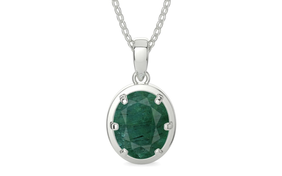 Sterling Silver Emerald Pendant Prime Quality (P8)