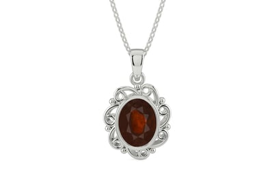 Sterling Silver Hessonite Garnet Pendant Fine Quality (P5)